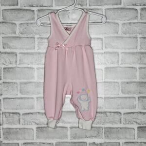 Vintage Buster Brown Juggling Bear Pink Romper, sz 3/6 months